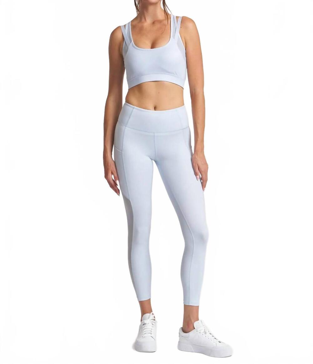 NEW THRIVE SOCIETE women's sheen strappy mesh bra top in bay blue